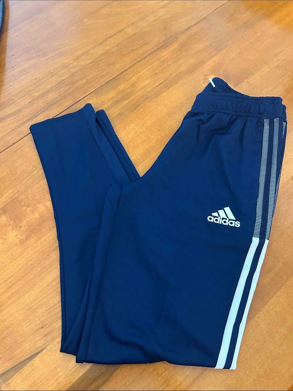 adidas boys athletic pants blue with white stripes size L